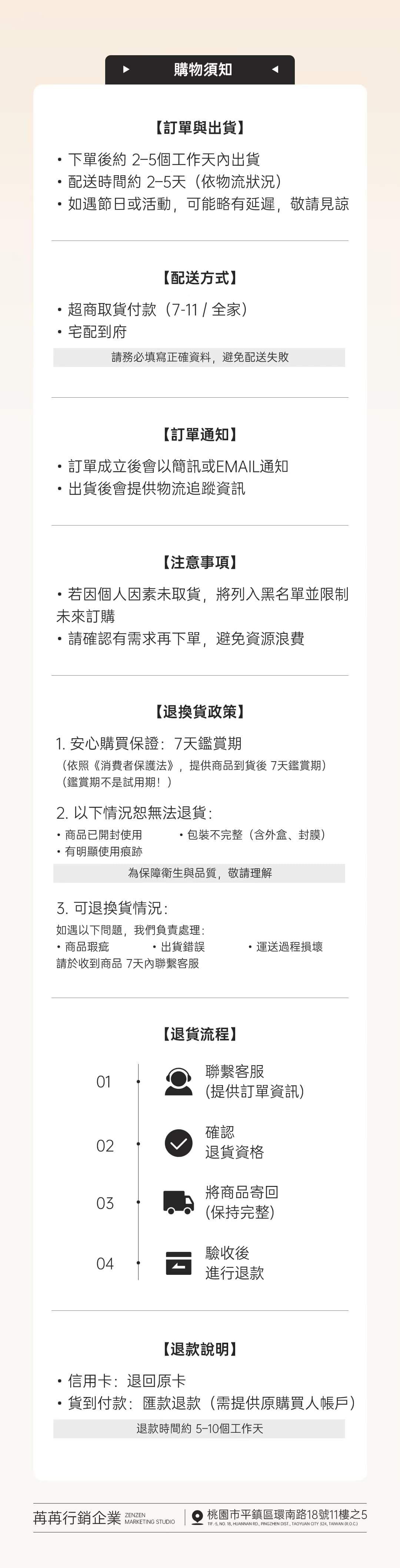 退換貨政策與購物須知